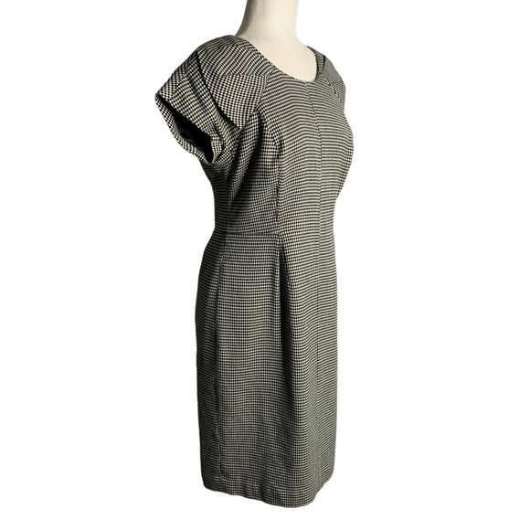 Worthington Diamond Pattern Sheath Dress 10 Black White Lined Short Sleeve Zip - Picture 5 of 6